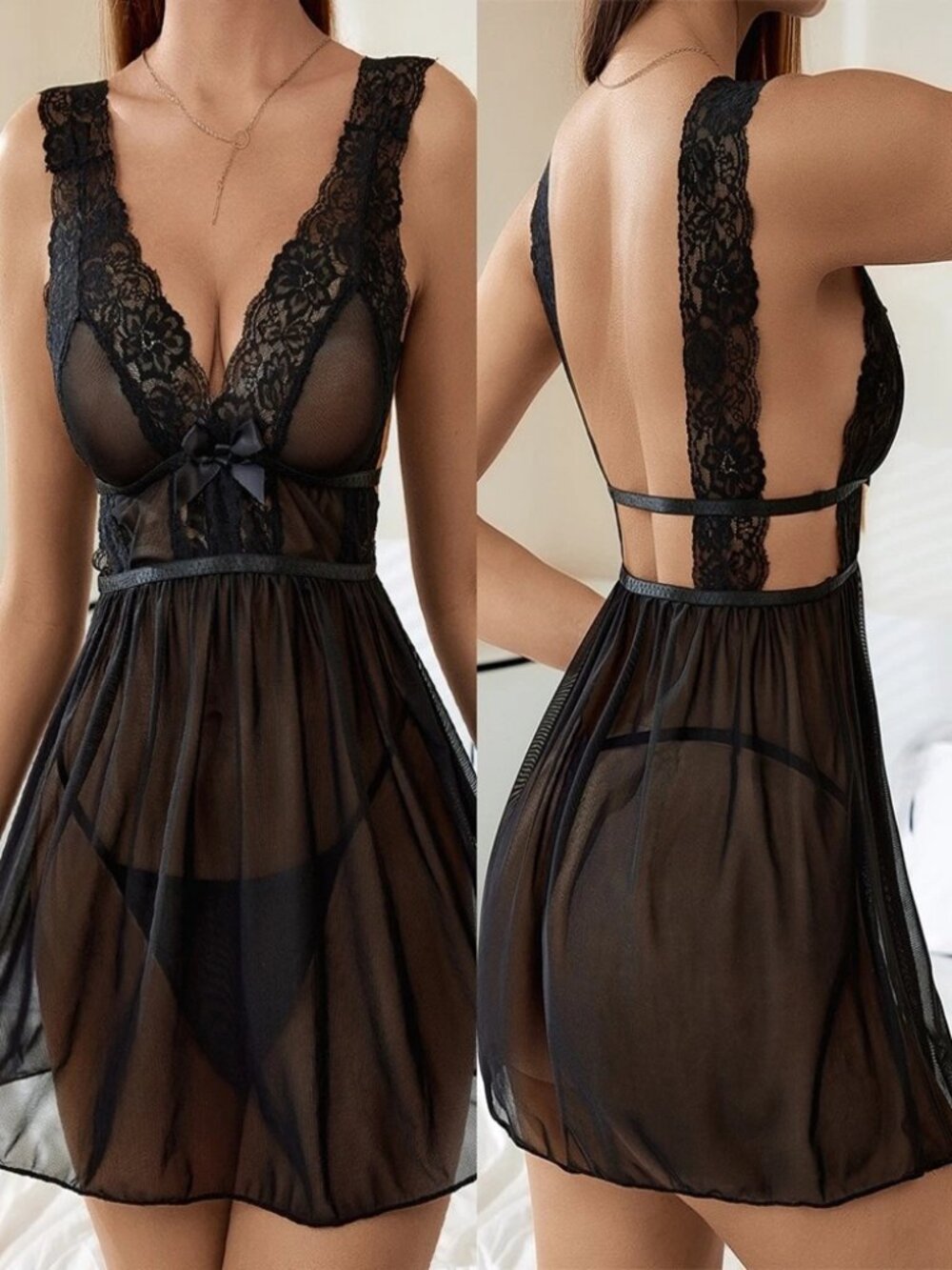 Sexy Lingerie Women's Lace Babydoll Sleepwear Underwear G-string Set Nightdress